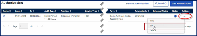Pending Authorization – Edit Option